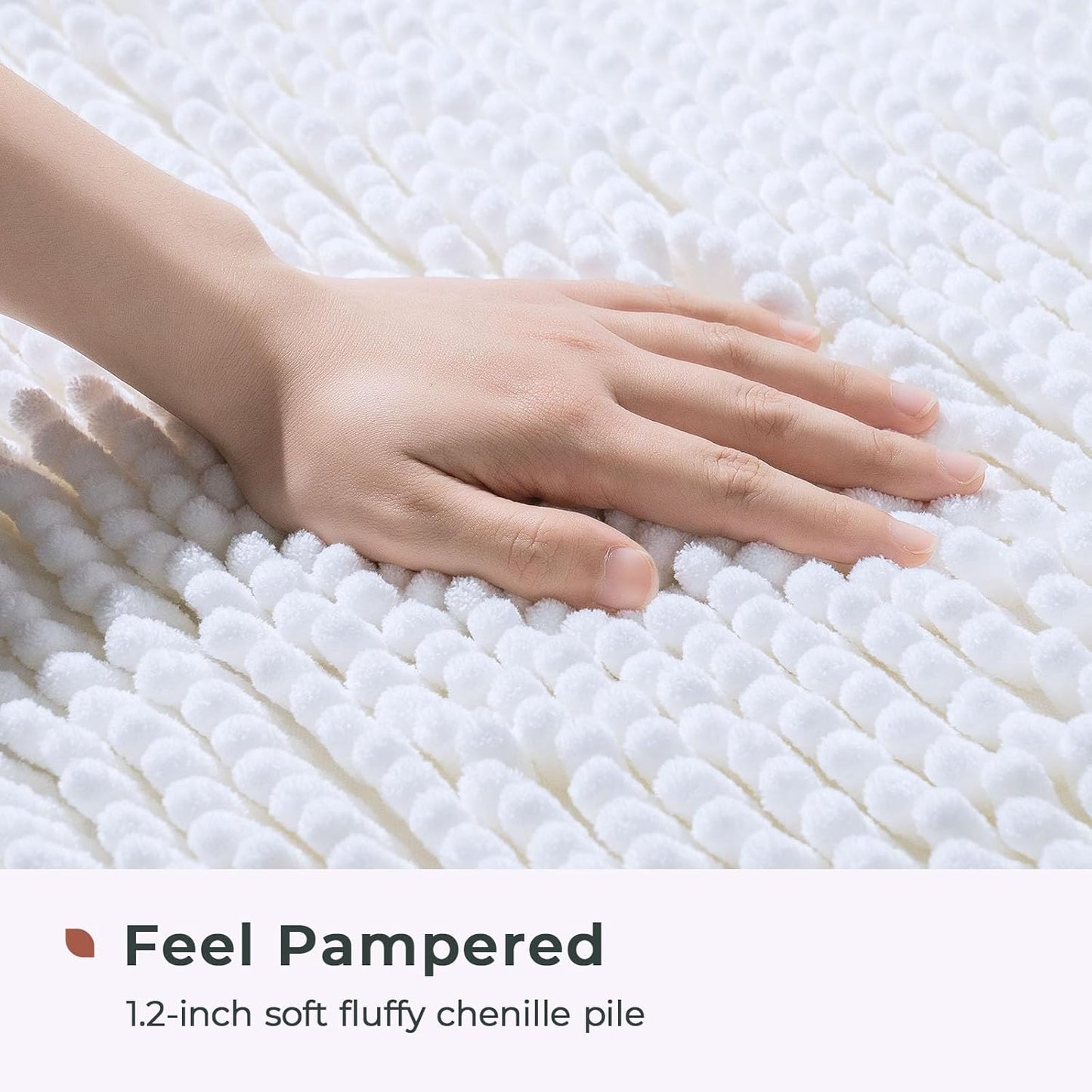 FRESHMINT Large Chenille Bathroom Rugs Mat 36”x24”, Non-Slip Bath Matf or Bathroom Floor & Bathtub, Washable Shower Shag Bath Rugs, Soft Fluffy Thick Water Absorbent Microfiber Shower Mat, White