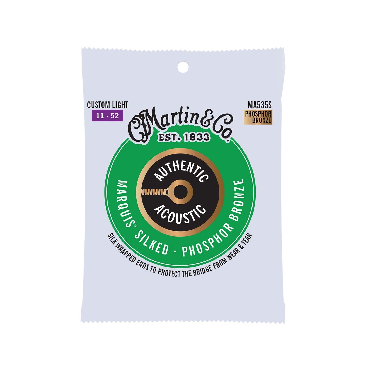 Martin Authentic Acoustic Marquis Silked Guitar Strings - Phosphor Bronze, Custom Light Gauge | Warm, Balanced Tone With Bridge