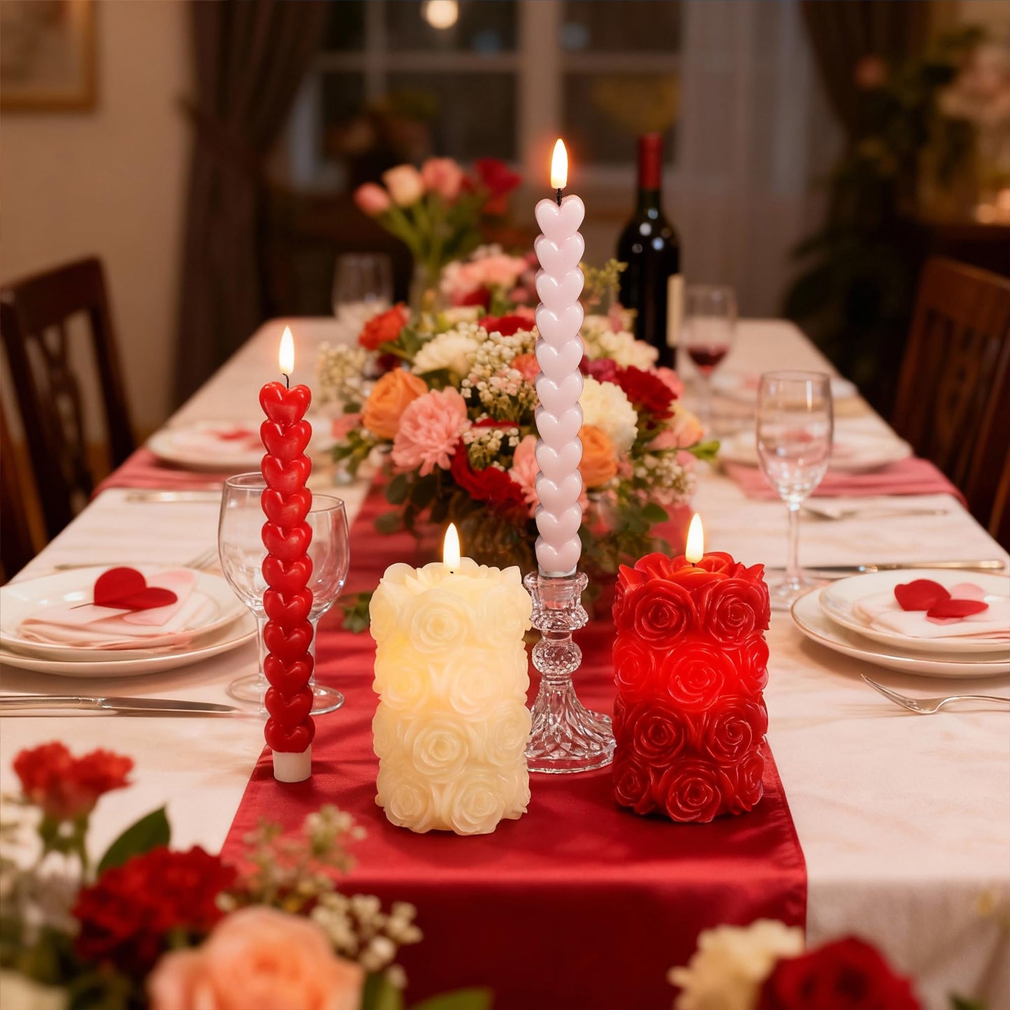 LUSHARBOR Rose Flameless Candles with Remote, Battery Operated Candles Rose Flower for Valentine's Day LED Pillar Candles Battery Powered for Mother’s Day & Weddings, Set of 2 Ivory