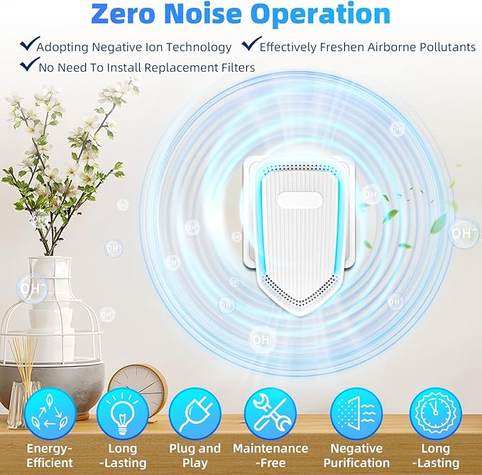 8Pack Air Ionizer Plug In - Negative Ion Air Purifiers, Quiet Air Freshener Portable Cleaner, Home Negative Air Purifier for Home, Bedroom, Office, Odor Reducer Pets, Smoke Smell