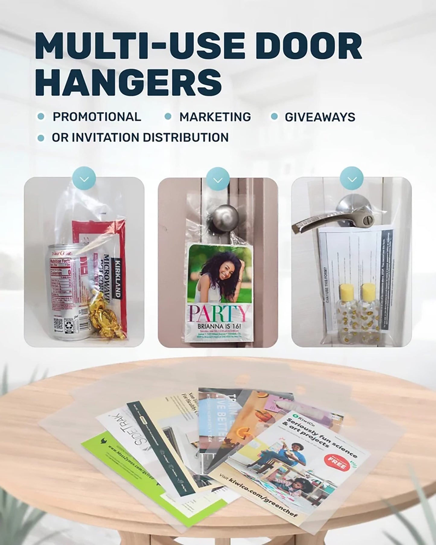 TidyFriend Plastic Door Hanger Bags 6” x 12” (100 Pack), Clear Door Hanger Bags Protects Flyers, Brochures, Notices, Printed Materials - Waterproof and Secure Door Knob Hanger Bag for Outdoor Use
