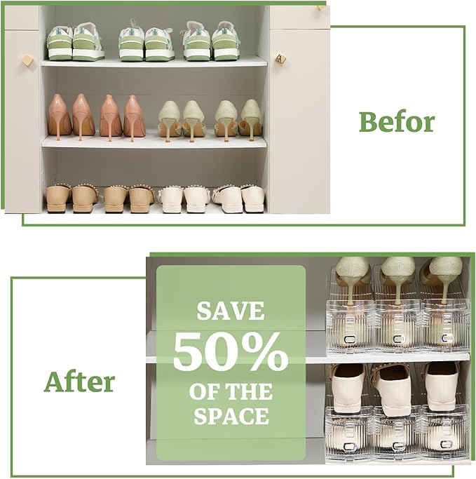 Shoe Slots Organizer, Clear Shoe Stacker for Closet Adjustable Shoe Rack Storage Space Saver,Shoes Display Shelf Shoe Holder for Organization,36 Pack