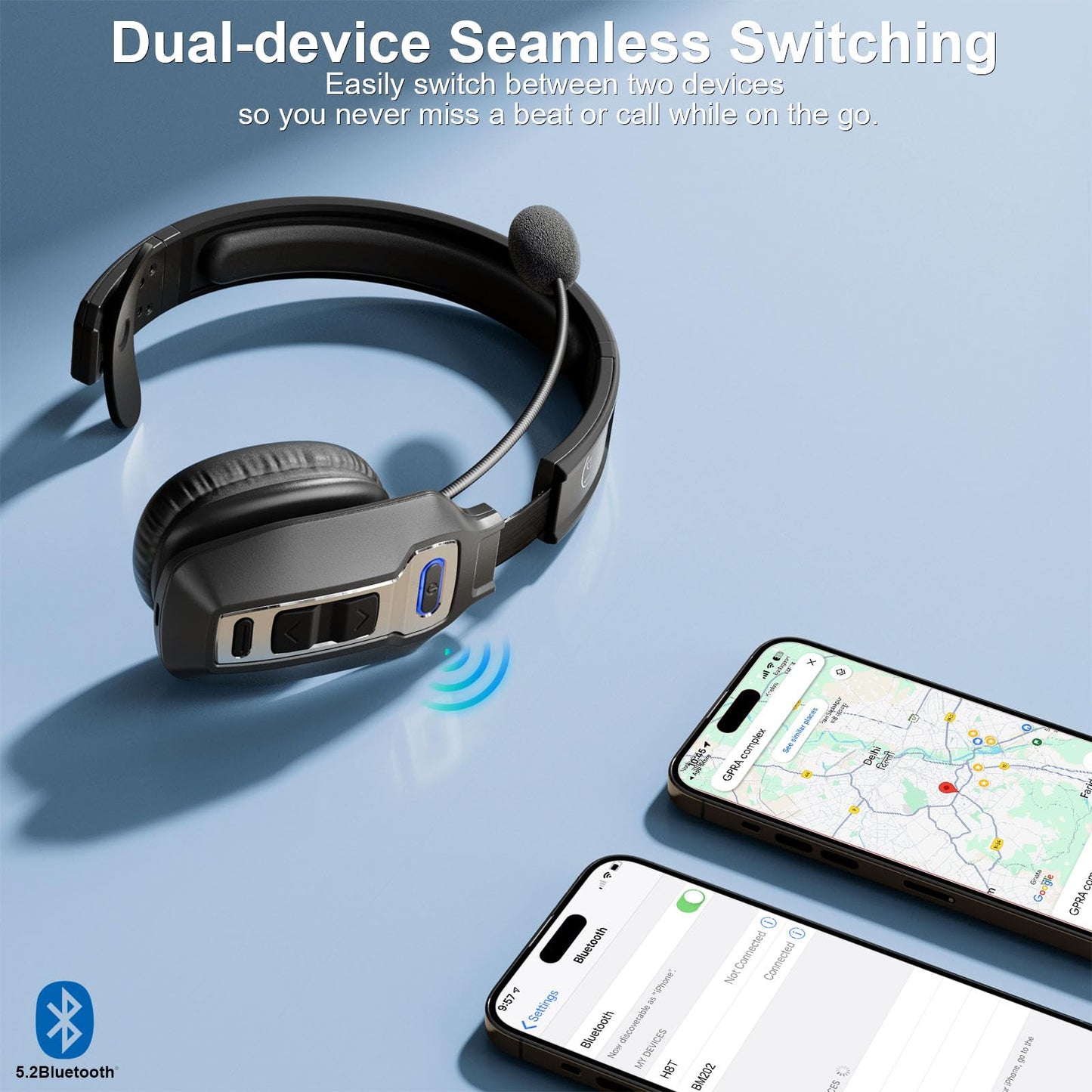 Brammar Trucker Bluetooth Headset With Ai Noise Cancellation Microphone, Trucker Headset With 65Hrs Talk Time & Mute Button, Mul