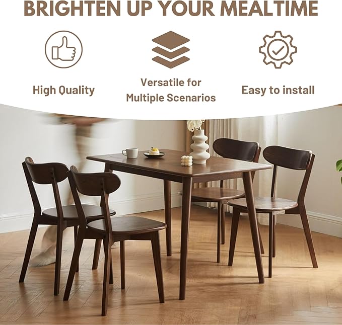 Hymus 100% Solid Oak Wood Dining Room Chairs - Practical Kitchen Chairs for Dining Room, Kitchen, Living Room (2, Walnut)