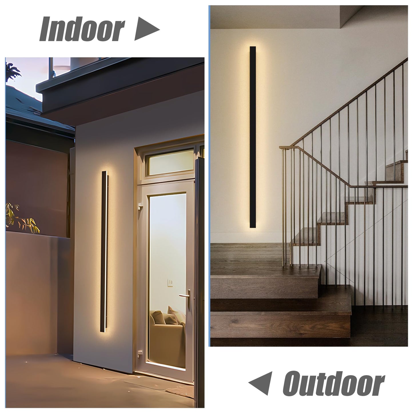 lundwa 2 Pack 56.3inch Long Outdoor LED Wall Lights 45W Black 3000K Warm White Porch Lights Acrylic Waterproof IP65 Exterior Wall Light Fixtures for House Patio Porch Courtyard