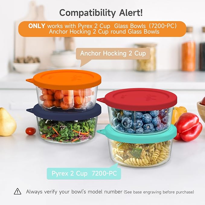 Sophico 2 Cup Round Silicone Storage Cover Lids Replacement for Anchor Hocking and Pyrex 7200-PC Glass Bowls (Container not Included) | Orange, 2 Pack |