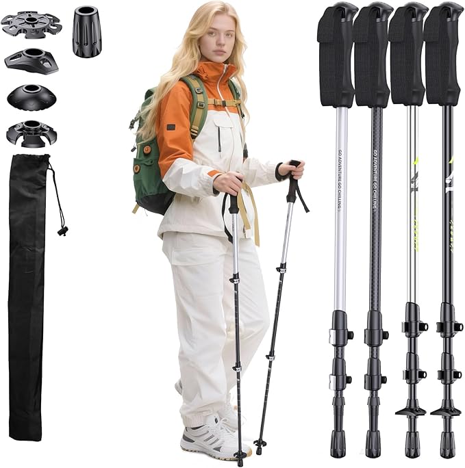 Vtsliy Carbon Fiber Trekking Poles - Adjustable Ultralight Collapsible Hiking/Walking Sticks with EVA Grip & Anti-Shock fo...