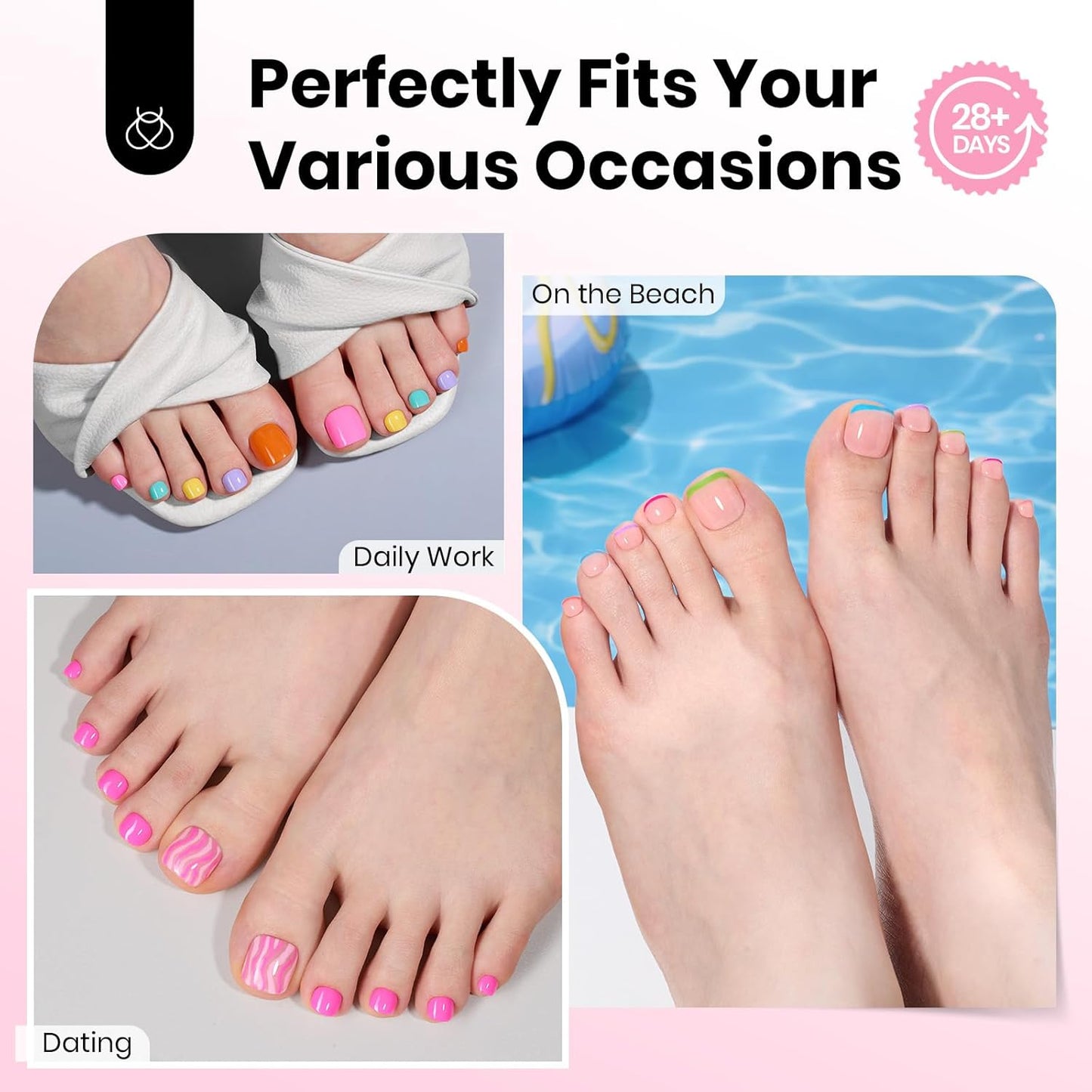 Beetles Toe Nail Tips Kit Square with Nail Glue - 16 Sizes 256 Pcs Pre-etched Double Matte Full Cover Press on Toenails Super Strong Nail Glue, Toe Nail Extensions Set for Women