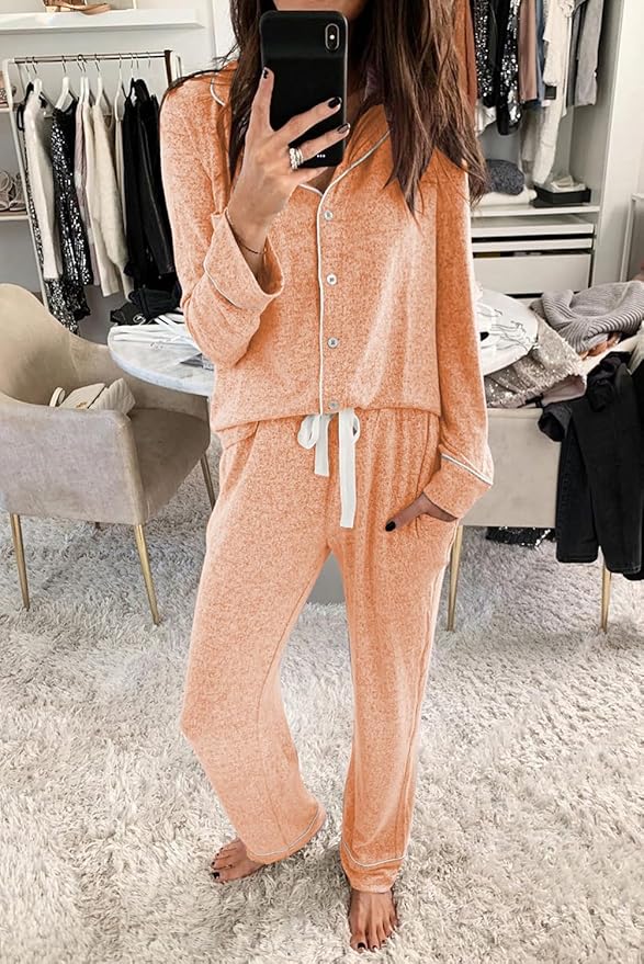 Aamikast Women's Pajama Sets Long Sleeve Button Down Sleepwear Nightwear Soft Pjs Lounge Sets