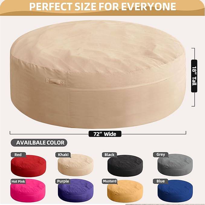 HABUTWAY XX-Large Bean Bag Chair: Giant 7' Memory Foam Furniture Bean Bag Chairs for Adults with Microfiber Cover 7Ft (Khaki)