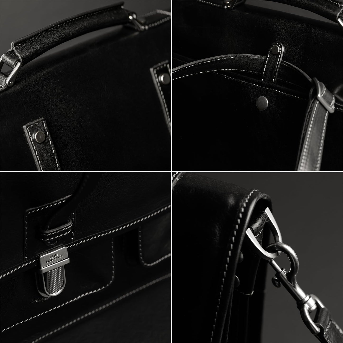 Time Resistance Leather Briefcase – Italian Handmade Leather Laptop Bag – Briefcase Convertible into Backpack (Black)