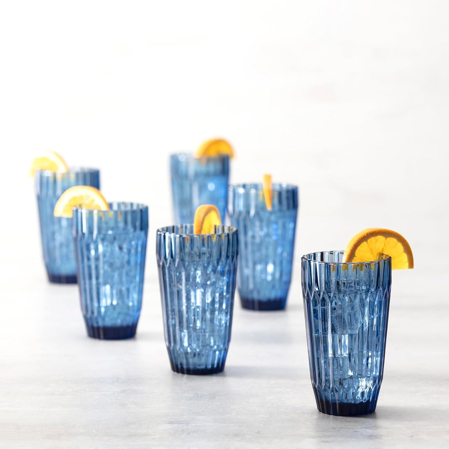 Fortessa Archie Glass Drinkware, Iced Beverage Glass (Set of 6), 15 Ounce, Cornflower Blue