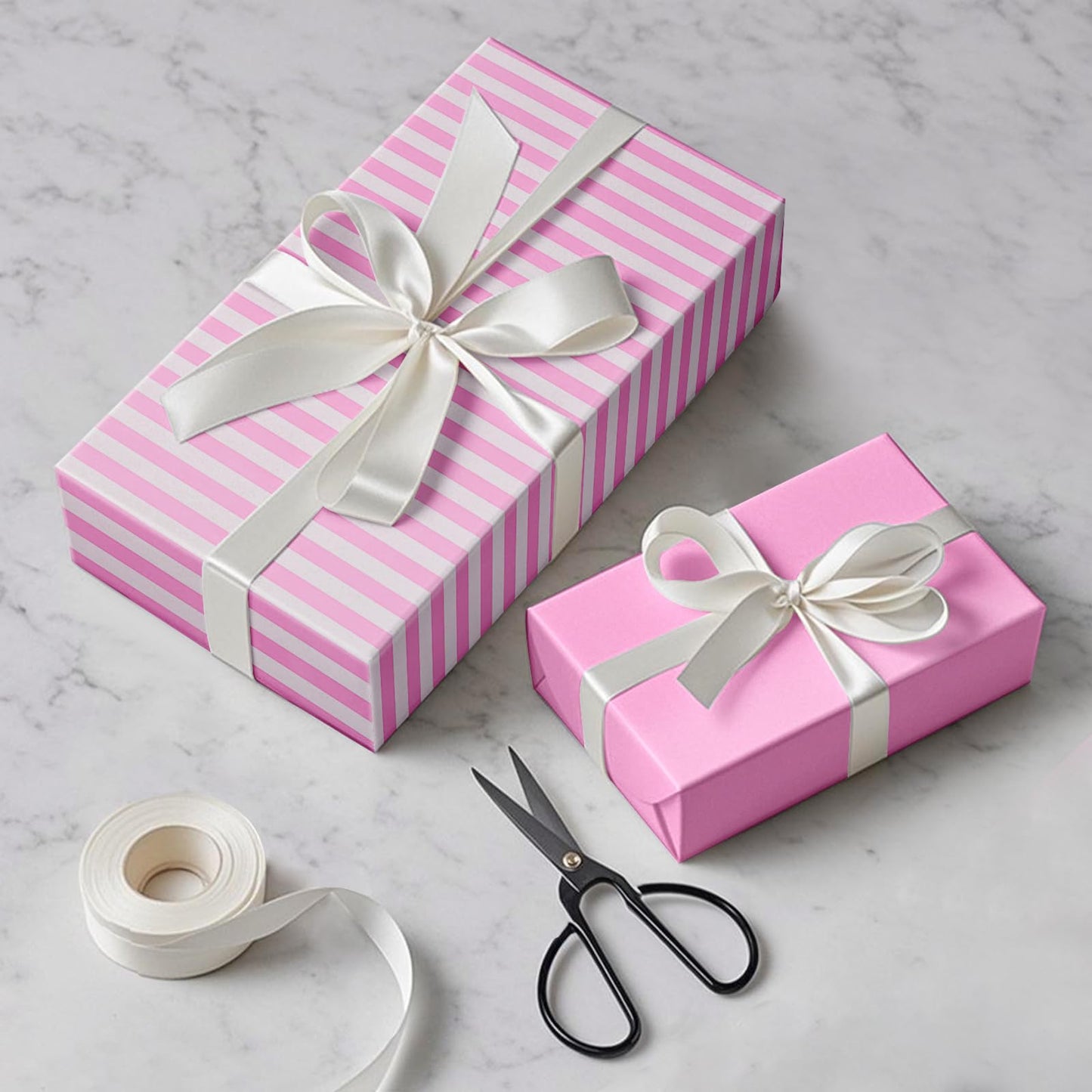 RUSPEPA Reversible Wrapping Paper Roll, for Girls Jumbo Roll, Pink White Stripe and Solid Pink Gift Wrap for Baby Shower, Birthday, Valentine's Day, Wedding, Bridal Shower, 30 Inches x 32.8 Feet