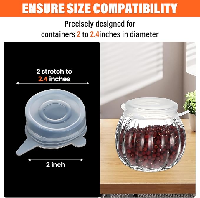 Sibba 8 PCS Small Stretch Silicone Can Lids Expandable Reusable Jar Covers Fits to 2 Inch to 2.4 In Container Lid Keep Food Fresh & Reduce Waste, Kitchen Food Storage Covers for Jars Cans Cups Bottles