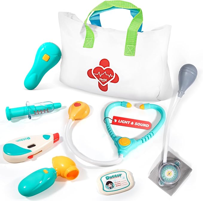 Doctor Kit for Toddlers 3-5 - Preschool Pretend Play Medical Kit with Stethoscope, Blood Pressure Cuff and Carrying Bag- D...