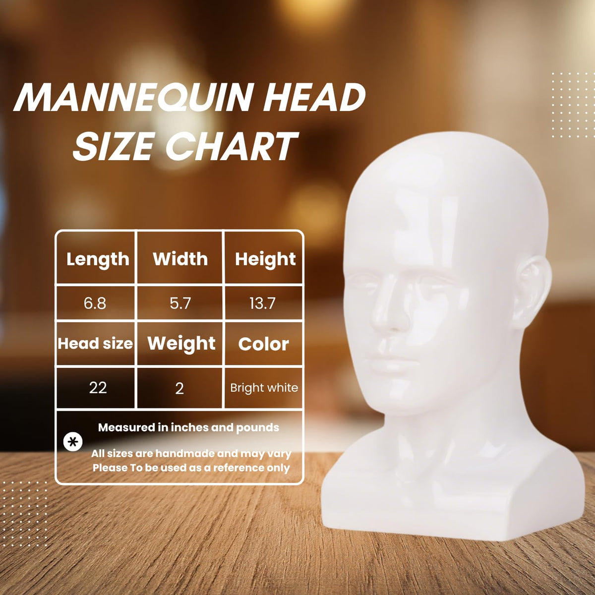 lightmay Male Mannequin Head - 13.7    Bright White Wig Stand for Hats, Wigs, Headphone, Glasses - Great for Styling, Display &