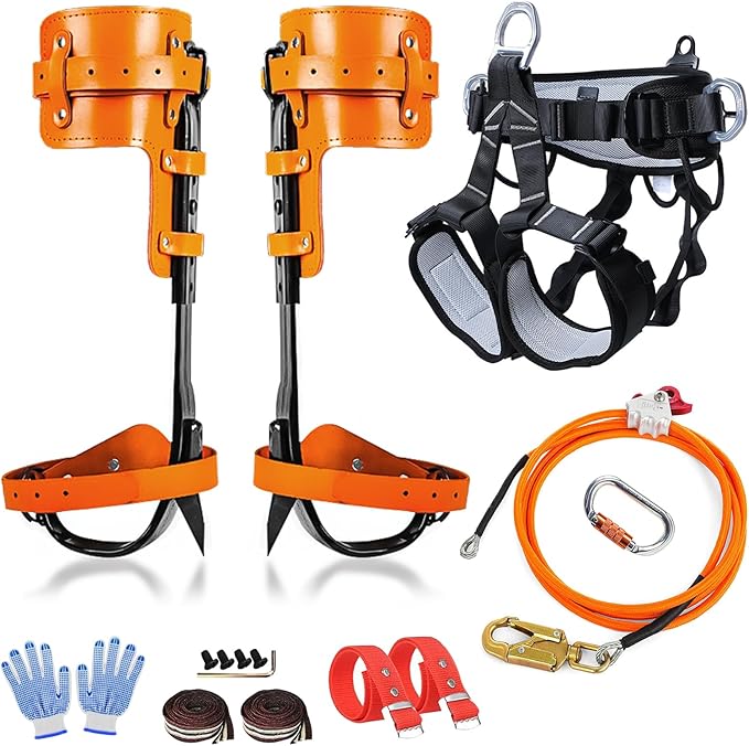 Clakioom Tree Climbing Gear, Tree Climbing Spikes, Tree Climbing Gear with Adjustable Climbing Straps and Steel Core Flip ...