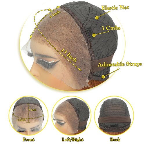 ijoy Light Brown 180% Density 13x4 Lace Front Wigs Human Hair Ginger Brown Straight Wig Pre Plucked with Baby Hair For Women 16 Inch