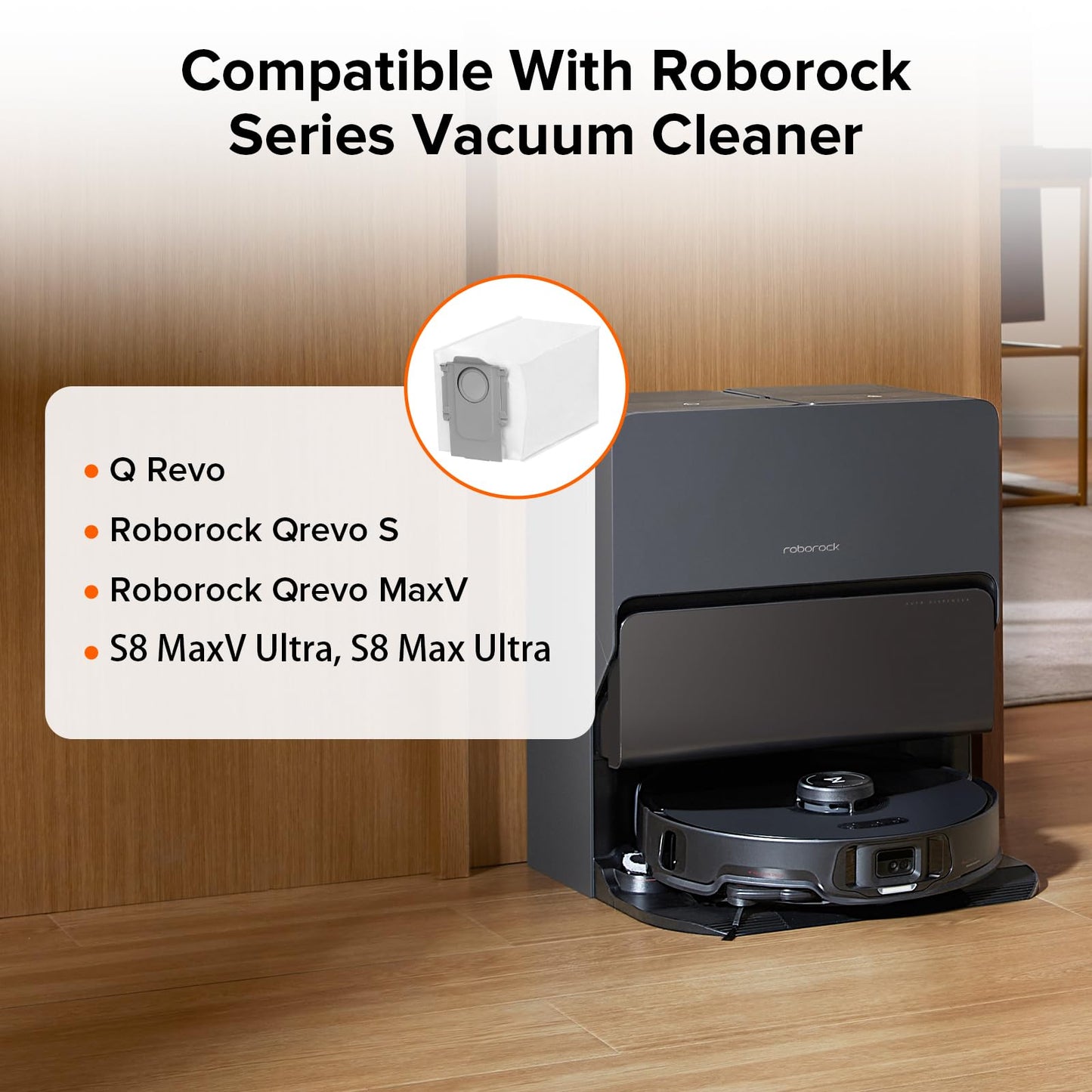 roborock 6 Packs Disposable Dust Bags for QV35A, Saros10series, QrevoEdgeS5A, QrevoCurv2Flow, QrevoCurv CurvX S5X, QrevoSlim, S8MaxVUltra, S8MaxUltra, QrevoMaxV,QrevoEdge, QRevo series Robot Vacuum