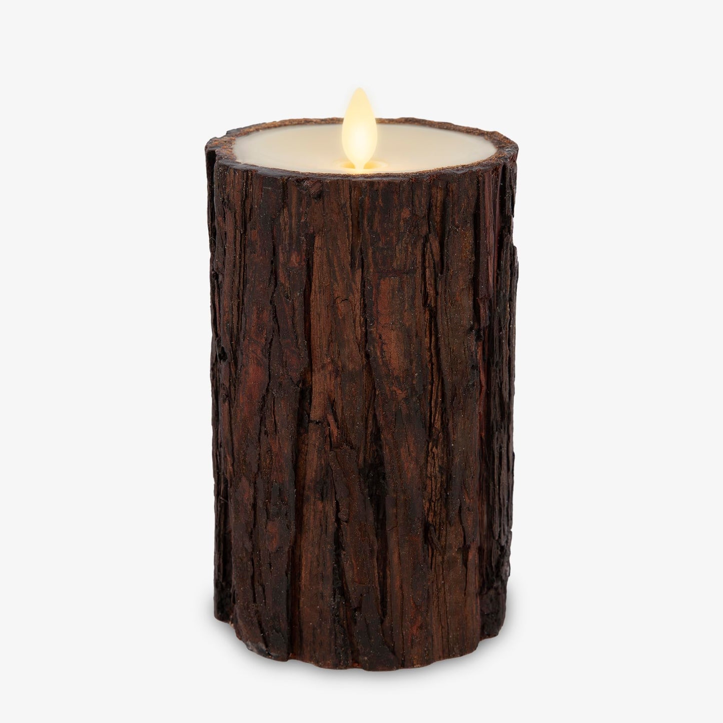 Luminara Real Bark Flameless LED Candle, Ivory 3.5" x 6.5", Moving Flame Battery Operated with Timer, Realistic Wax Pillar for Home Decor, Indoor Safe