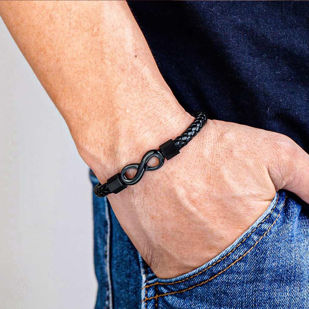 Drelinty To My Man, To My Son, Infinity Leather Bracelet Boyfriend Grandson Gifts Bracelets from Wife Mother Girlfriend Grandmother Love Forever Anniversary Birthday Christmas Gifts for Men Husband Son Grandson (To My Man)