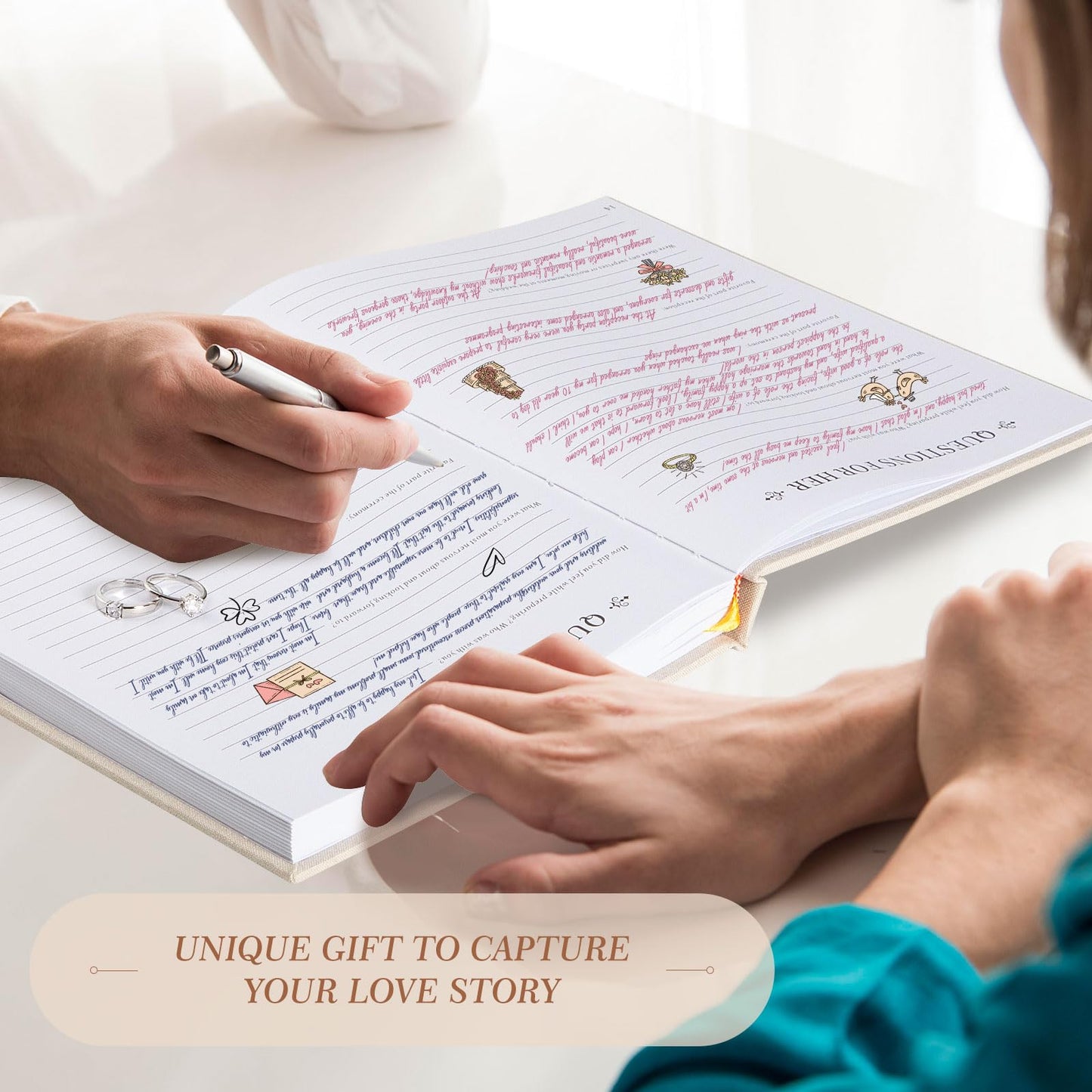 Lanpn Wedding Anniversary Journal Notebook - Linen First Year to 70th Anniversary Scrapbook Memory Book for Couples - Newlywed Marriage Journal Wedding Anniversary Book Gifts (Beige, 190 Pages)