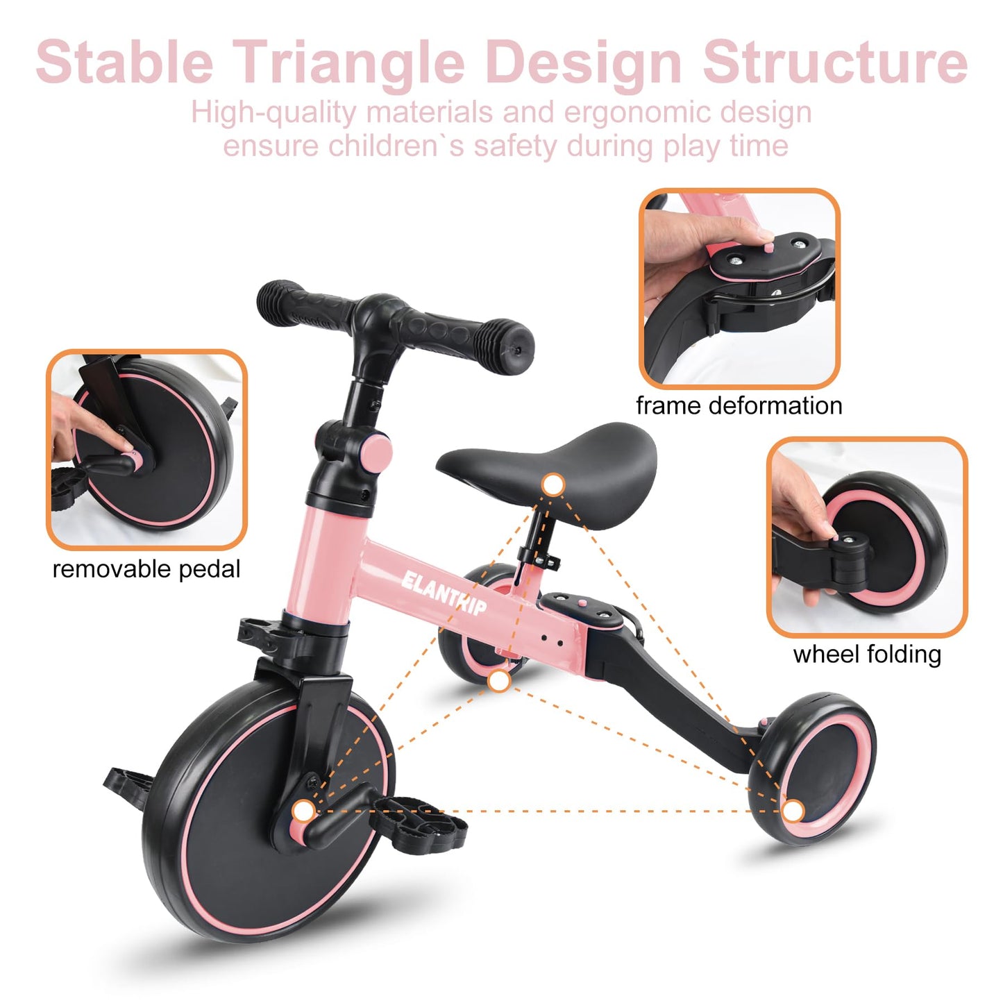 Elantrip 5 in 1 Balance Bike for 1 to 3 Years Old Kids,Toddler Tricycle Kids Trikes Tricycle, Best Toys for Boy & Girl, Balance Training,Adjustable Seat and Removable Pedal
