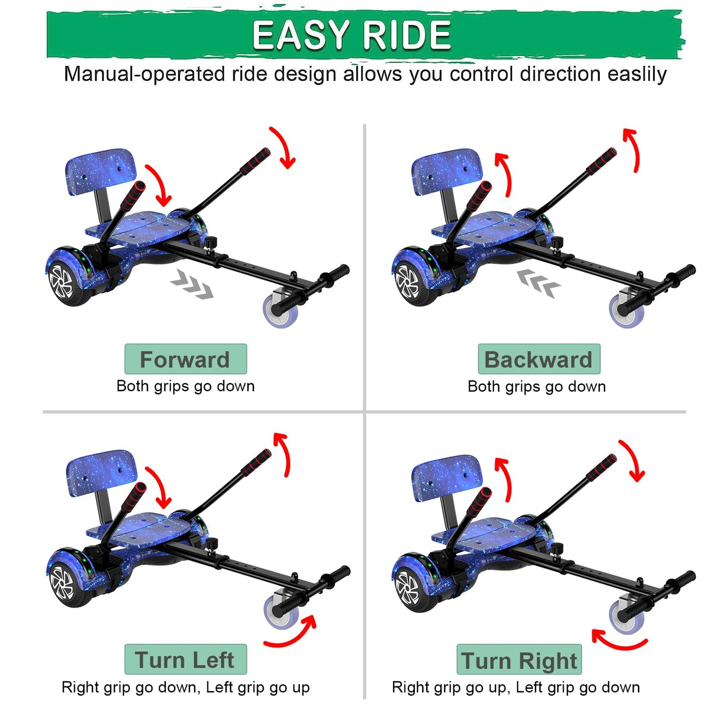 Scooter with Seat Attachment for Kids Adults, 6.5'' 8.5''Balancing Scooter with Bluetooth Speakers & Colorful LED Light with kart
