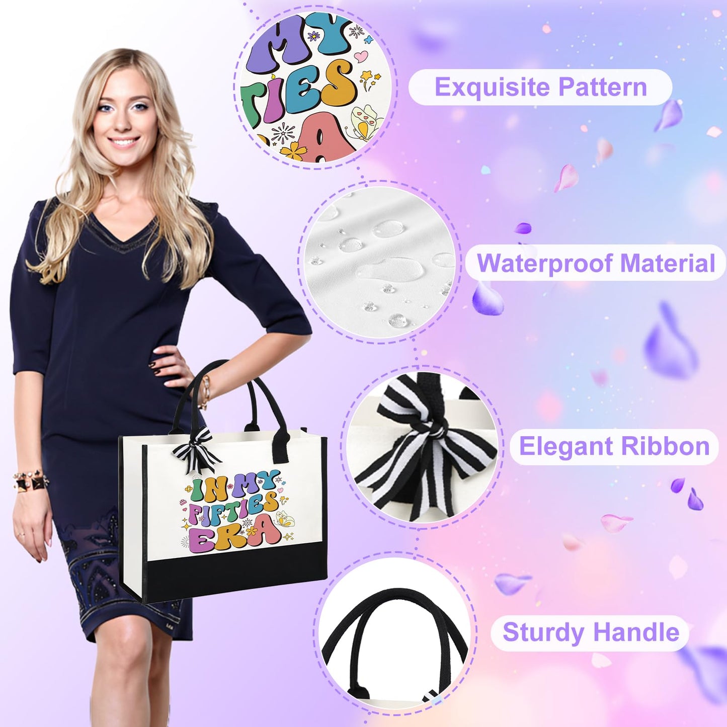 50th Birthday Gifts for Women Her, Funny Birthday Gifts for 50 Year Old Woman, Unique 50 Fabulous 1975 Tote Bag Set, Happy 50th BirthdayGift Basket for Her Mom Sister Friend Wife
