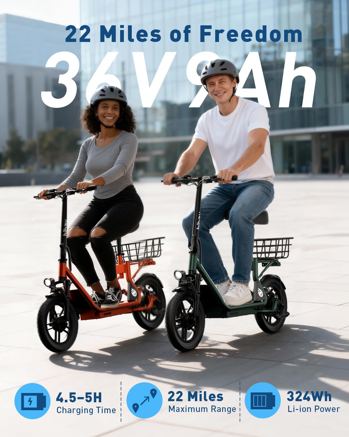 Hiboy Q2 Electric Scooter with Seat for Adults, 500W Peak Motor, 20MPH, 22 Miles Range, Foldable, Dual Suspension, Front & Rear Drum Brakes, Commuter E Scooter with Basket & Phone Holder, Pure Black