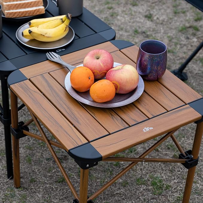 iClimb Lightweight Stable Alu. Folding Square Table Roll Up Top with Carry Bag for Camping Picnic Backyards BBQ Camp Kitchen (Green, M)