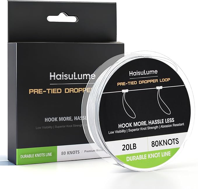 Pre-Tied Dropper Loop Knots Fishing Line, 80 Knots Monofilament Leader with 5.5" Loop Diameter & 18" Spacing, Saltwater & ...