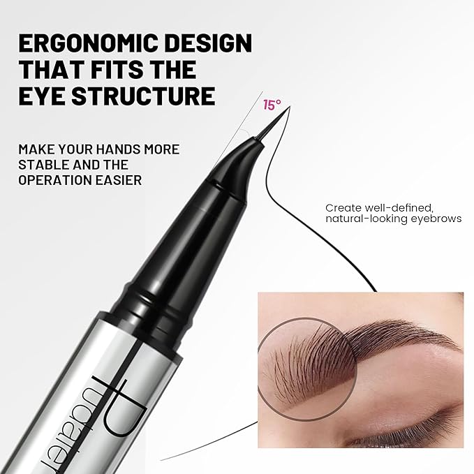 Pudaier 2 Pack 2 Fine Tip Eyebrow Pen, Waterproof Filling Faux Brow Makeup Pencils for Women with Precise Curved Brush-Tip to Fast Create Natural Hair-Like Brows, Last All-Day (Natural Brown)