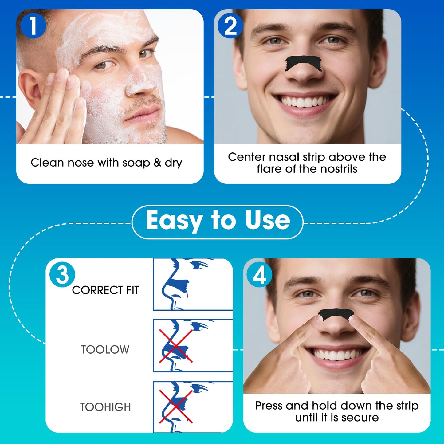 MYMULIKE Nasal Strips for Snoring, 60 Count Nose Strips for Breathing- 3X Stronger Opening | Triple Elastic Bands, Reduce Snoring & Nasal Congestion, Nose Patches for Sleep, Work, Sport, Travel