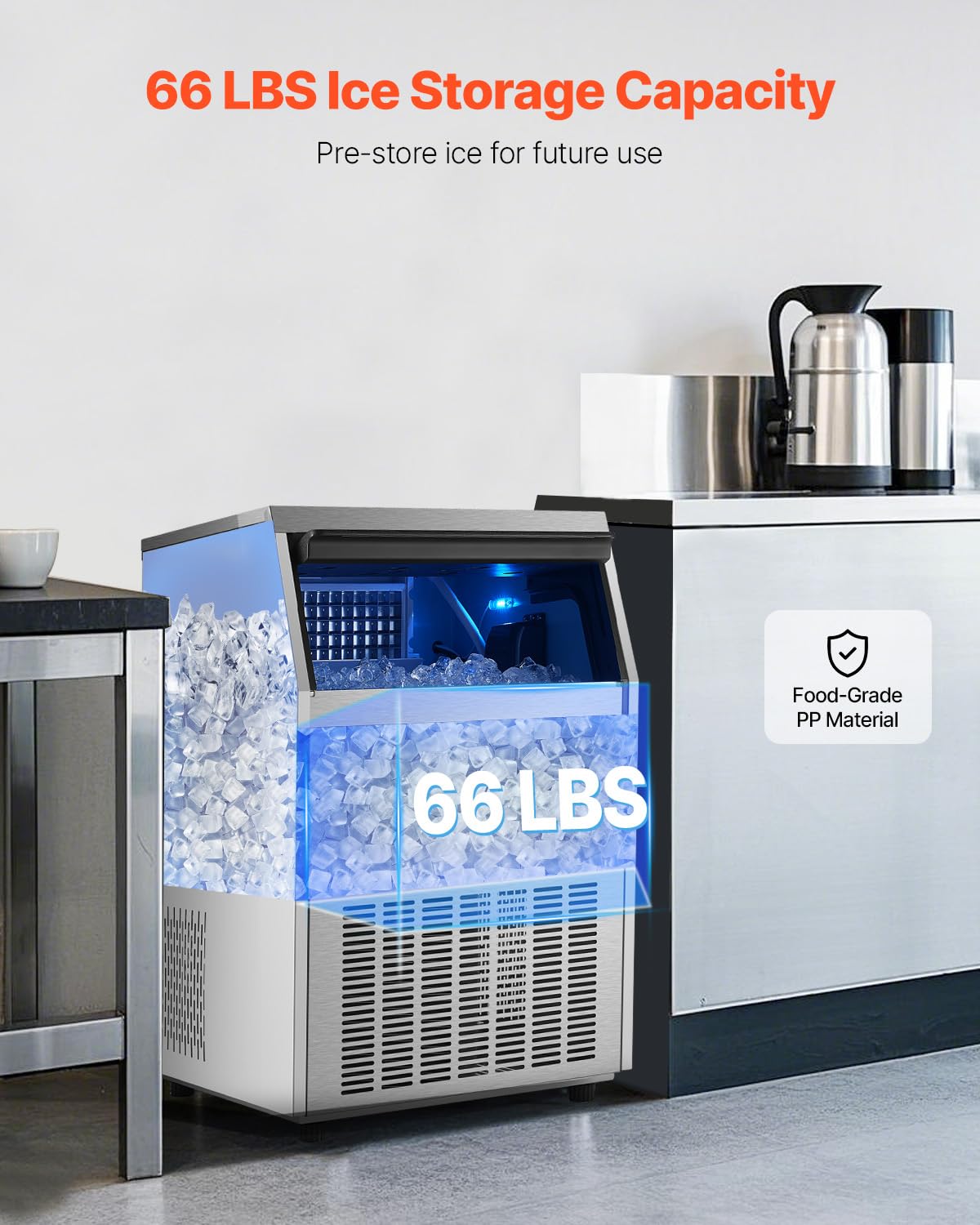 VEVOR 265lbs/24H Commercial Ice Maker, 108 Ice Cubes in 15 Minutes, Freestanding Ice Maker Machine with 66lbs Large Storage Capacity for Bar Office Restaurant, with LED Digital Display & Self-Cleaning