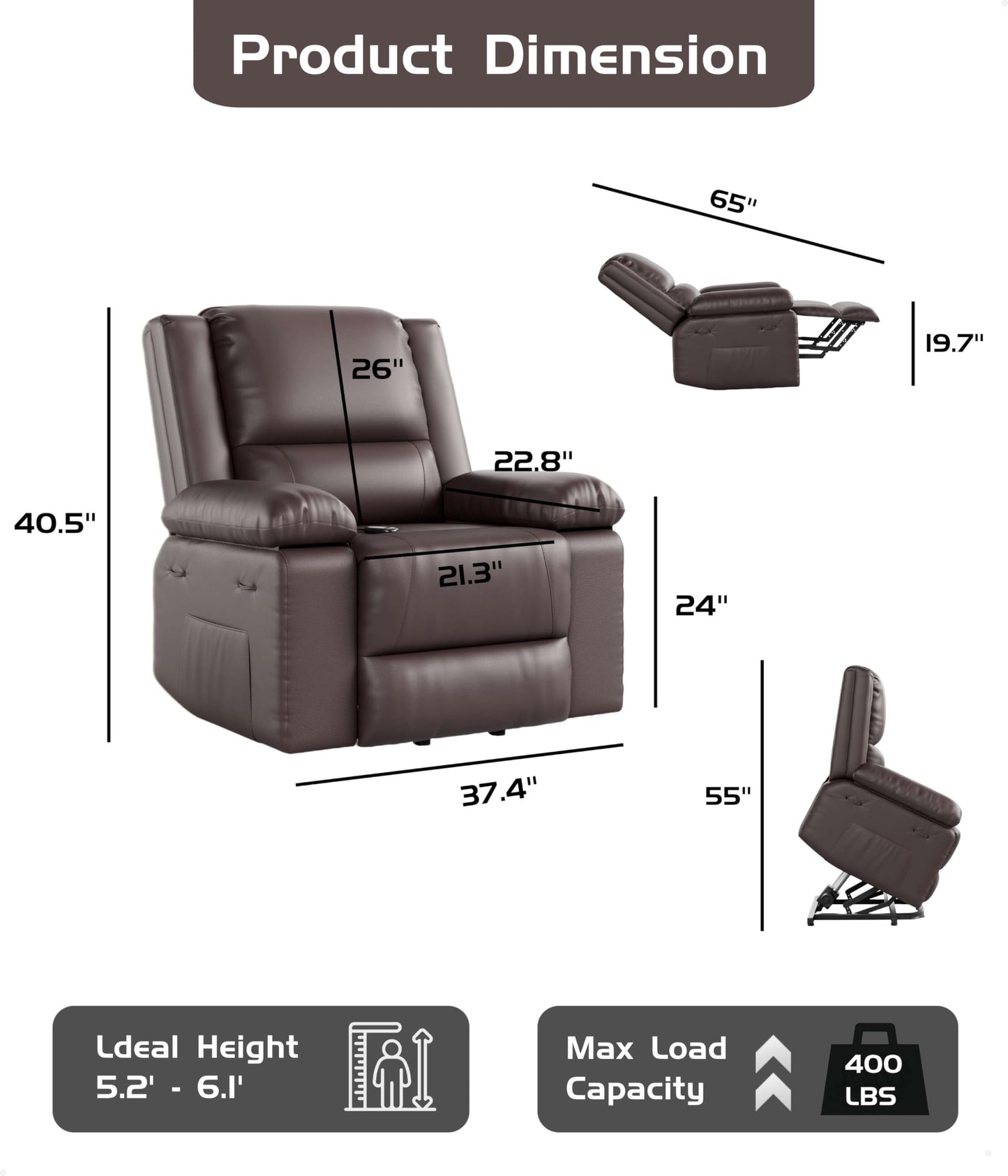 GarveeHome Power Lift Recliner Chair - Heat and Massage, Adjustable Back and Legs, Pu Leather Electric Lift Chair Designed for The Elderly and People with Mobility Impaired