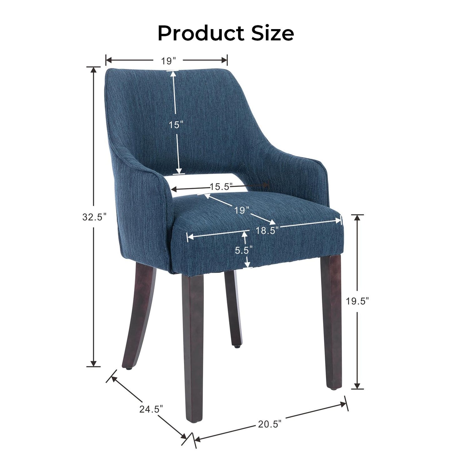 LZAREAL Modern Dining Chairs Set of 2 Upholstered Linen Accent Side Chair with Mid Open Back & Wood Legs, Arm Chair for Home Kitchen and Restaurant, Linen Blue