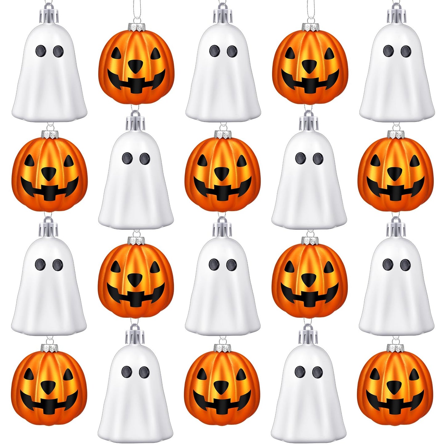 VioraWhite 20 Pcs Halloween Hanging Ornaments Cute Sliver Ghost and Gold Pumpkin Lantern Decoration Mini Plastic Halloween Tree Decorations for Home Holiday Party Decor