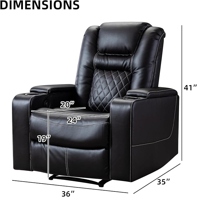 CANMOV Electric Power Recliner Chair Set of 3, Breathable Leather Home Theater Seating with Hidden Arm Storage, Power Recliner Chair with USB Ports and Cup Holders for Living Room,Black