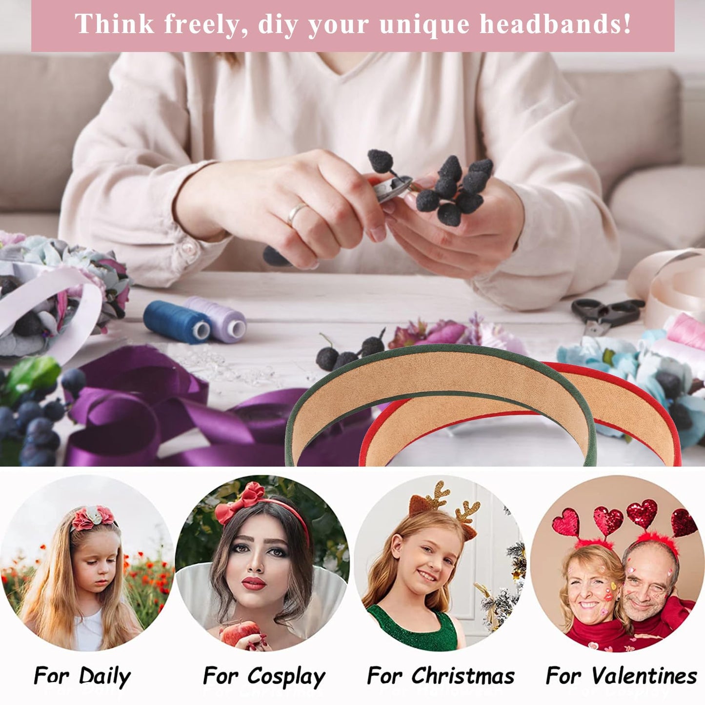 Wecoe 10pcs Headbands for Women Suede Like 1 Inch Wide Headbands Red White Black Pink Purple Blue Green Headband Non Slip Fashio