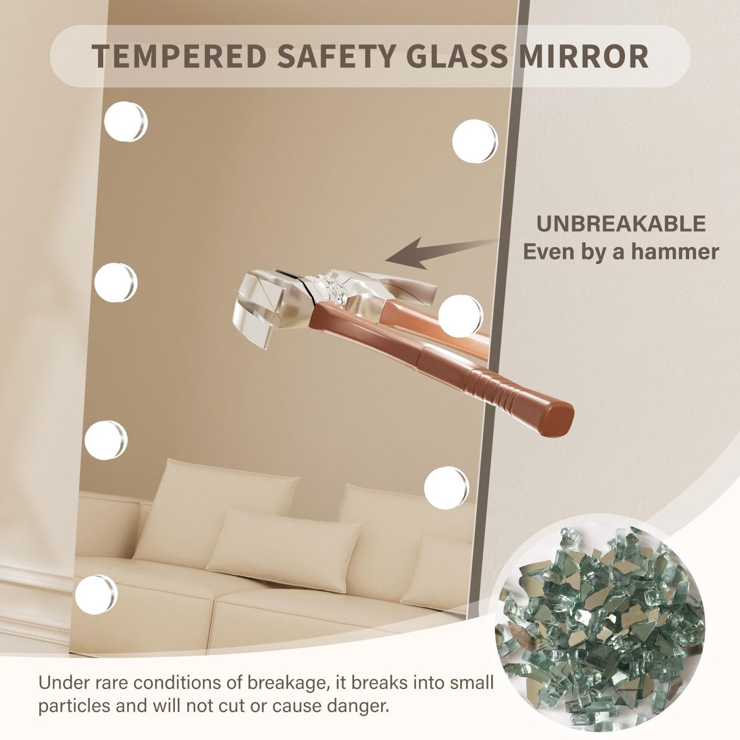 Kosmonia 62x20 Hollywood Full Length Mirror with Light, 20 Dimmable Bulbs & 3 Color Smart Touch Control, Distortion Free, Tempered Glass, Safe Full Body Mirrors with Stand