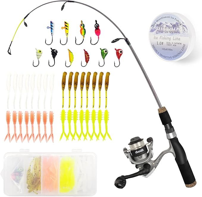 Aventik Ultralight Ice Fishing Rod and Reel Combo 26/28/30/32 inch Medium Light Fast Action Multi-Species Ice Fishing Comb...
