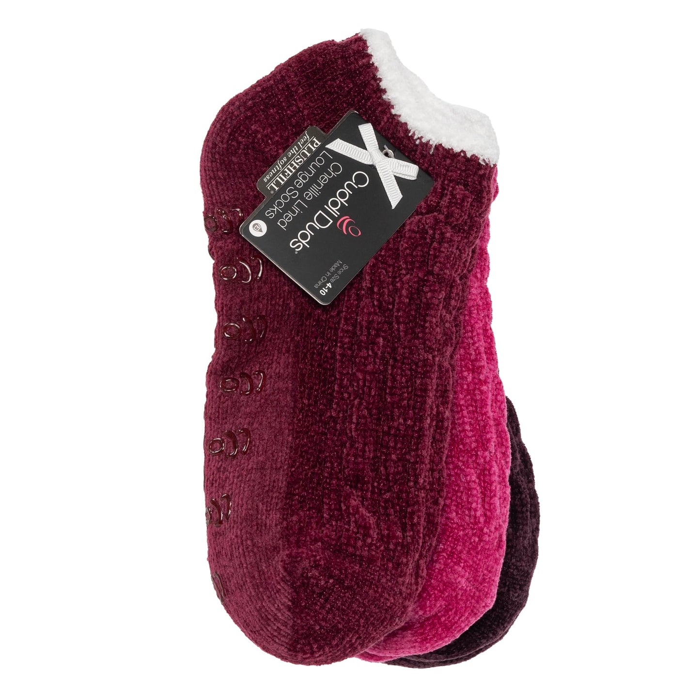 Cuddl Duds Women Cozy Lined Super Soft 3 Pair Pack Low Cut with Grippers Lounge Socks, Purple