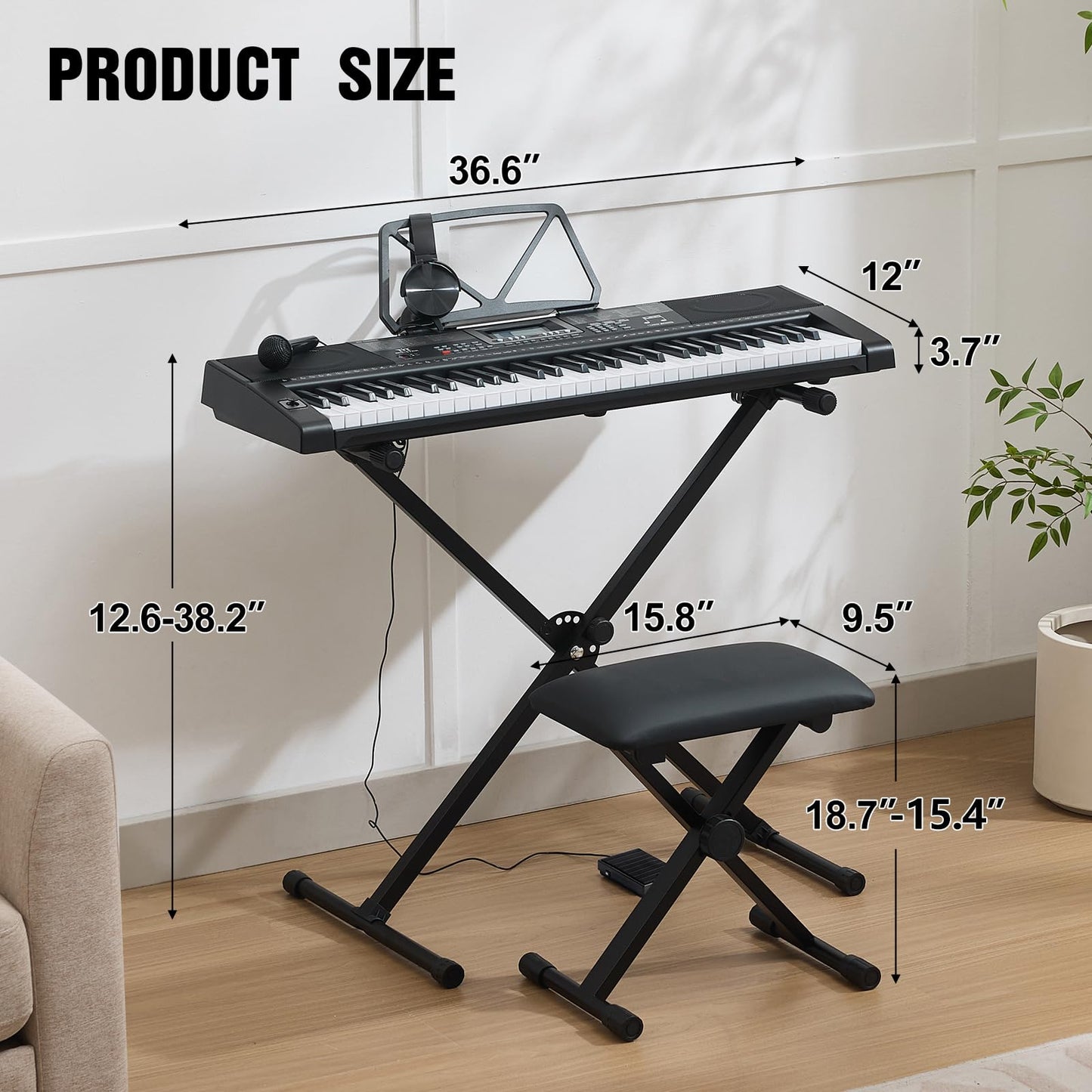 MUSTAR Piano Keyboard, 61 Key Keyboard Piano Electric Piano with Stand, Touch Sensitive Keyboards Piano 61 Key for Beginners, Headphones, Microphone, MP3/USB/LCD Screen, Holiday Birthday Gifts
