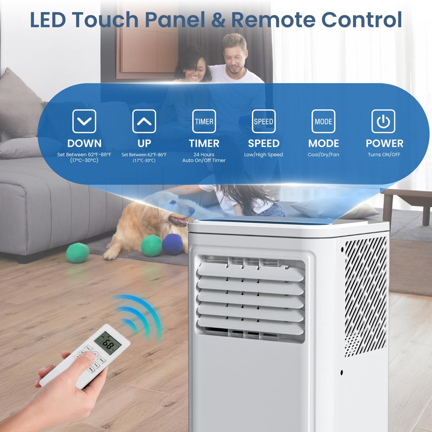 Zafro Portable Air Conditioners, 8000 Btu, 3 In 1 Portable Ac Unit With Window Kits, Fan & Dehumidifier Modes, Cools Up To 350 S