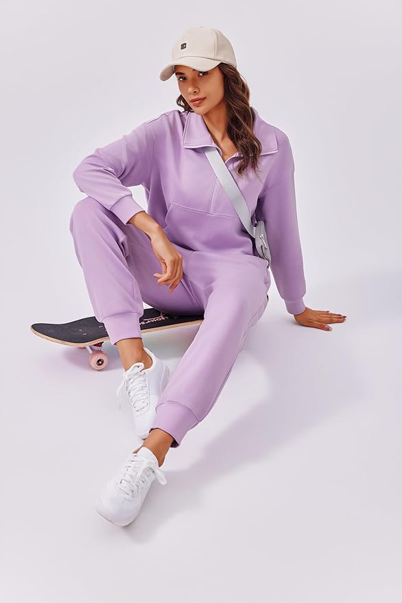 PINSPARK 2 Piece Sets for Women 2025 Fall Travel Outfits Long Sleeve Tracksuit Joggers Sets Half Zip Sweatsuit Matching Set