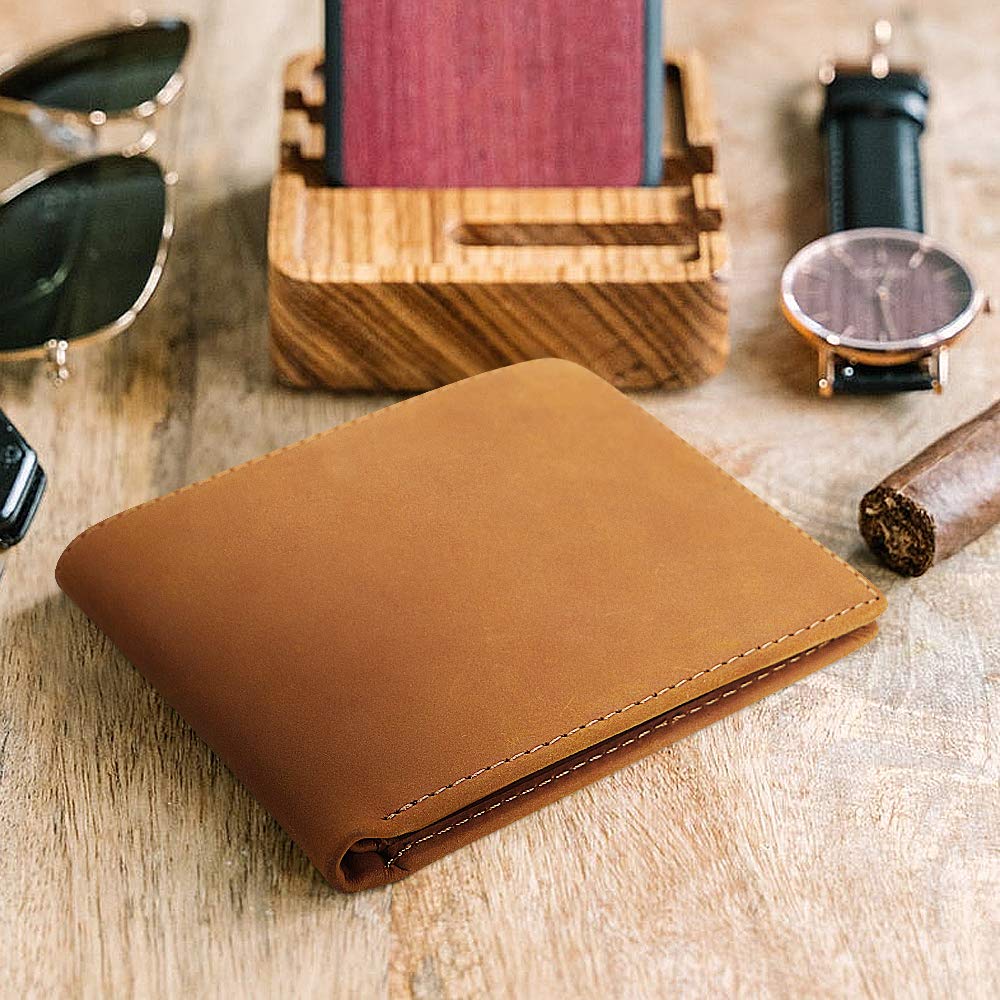 Kenon Personalized Leather Wallet Father's Day Birthday Gift For Husband, Engraved RFID Blocking Bifold Stylish Wallet For Husband Valentine's Day Christmas Gifts