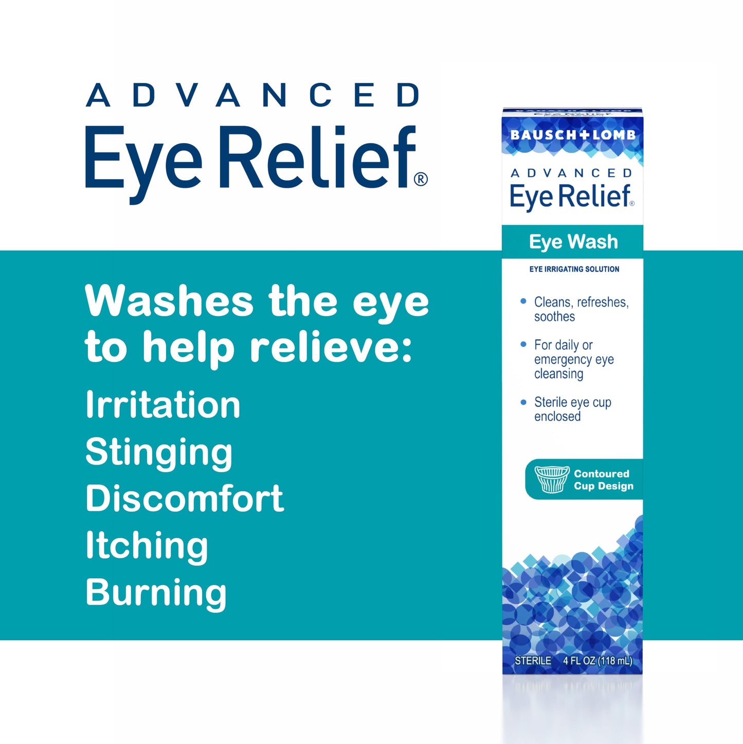 Bausch + Lomb Advanced Eye Relief, Eye Wash Solution, Cleanses, Refreshes, and Soothes for Daily or Emergency Use, 4 Fl Oz (Pack of 6)
