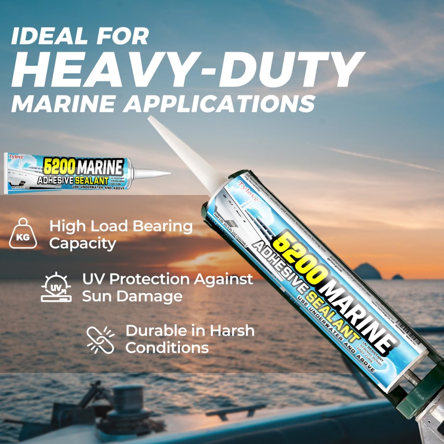 [Black] 3oz Marine Adhesive Sealant 5200 Fast Cure - Permanent, Watertight Bonding and Sealing - UV Resistant, Above & Below Waterline- for Boats, Hulls, Decks & RVs,Pond Sealant