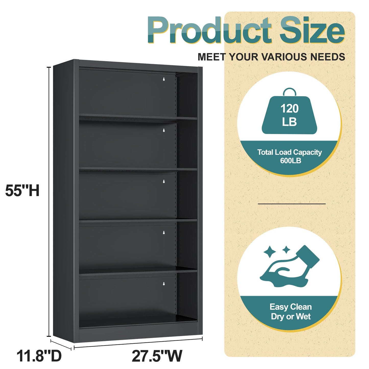 ZONLESON Shoe Cabinet,5 Tiers Heavy Duty Metal Freestanding Shoe Rack,55" Tall Shoe Rack with Open Storage Shelf for Entryway,Living Room,Garage (Black, 5 Tier-55 H*27.6" W*11.8" D)